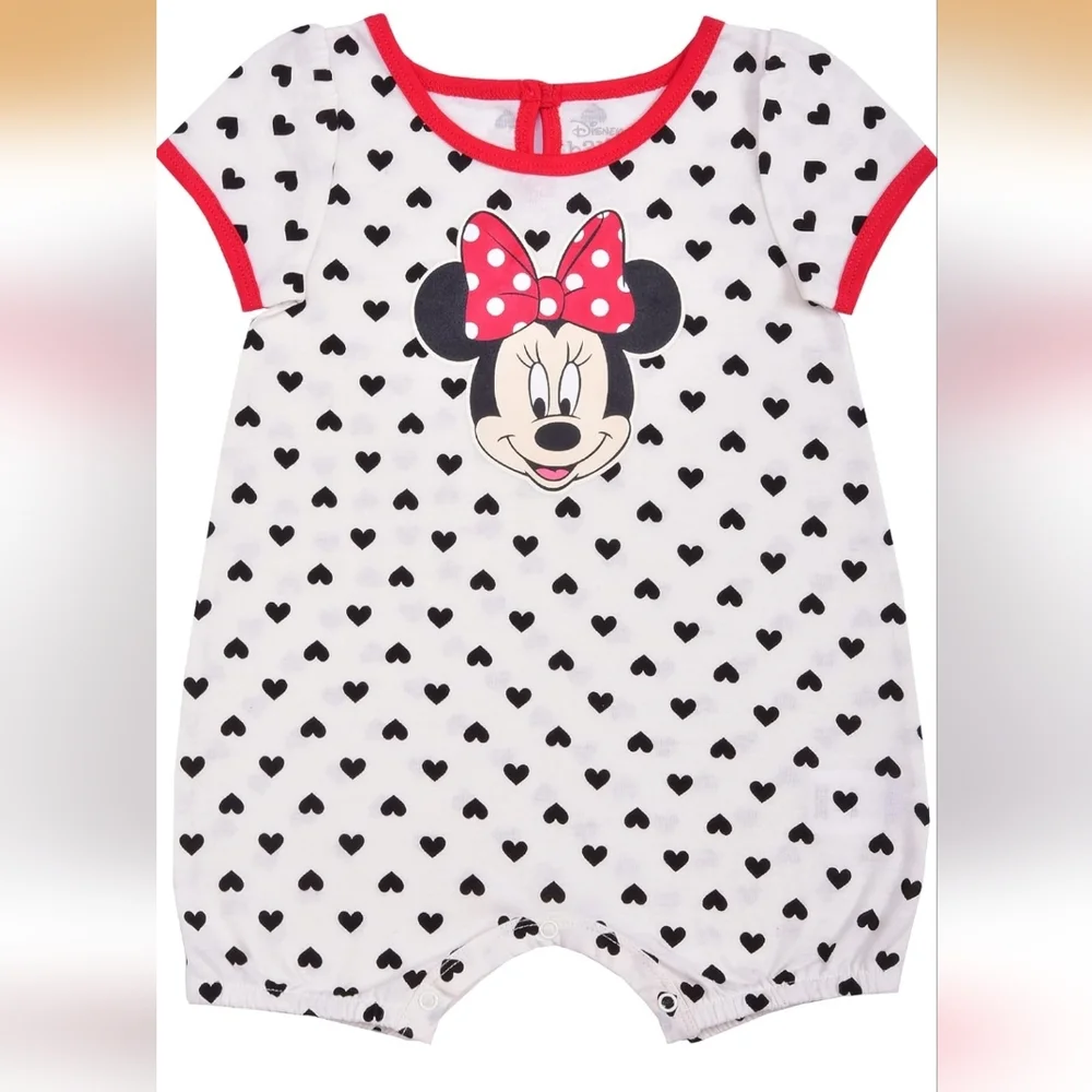 Disney | Baby Girls' Minnie Mouse 3-Pack Romper Set + 2-Piece Outfit Bundle